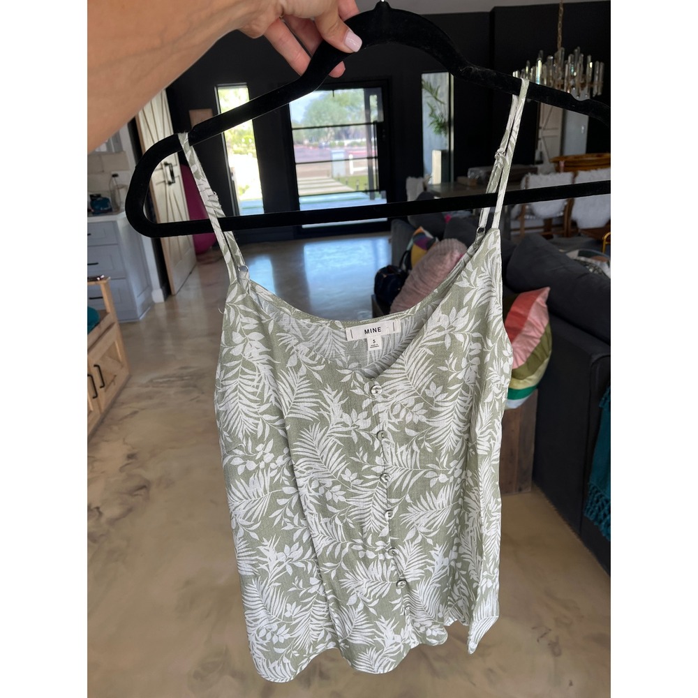 MINE Olive Green and White Leaf Print Camisole